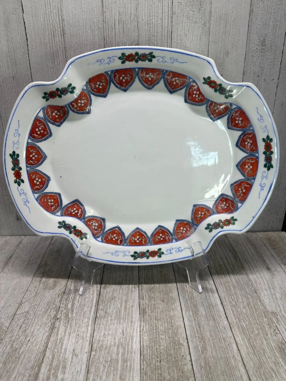 Vtg Red Stamp Chinese Heavy Porcelain Stunning Platter Tray 13
